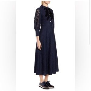 Halogen x Atlantic Pacific Womens Navy Bow Detail Mide dress size 4 petite
